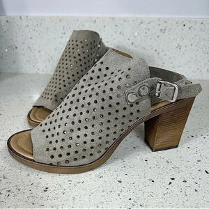 Barbara Barbieri Leather Slingback Peep Toe Block Heel Gray​​​